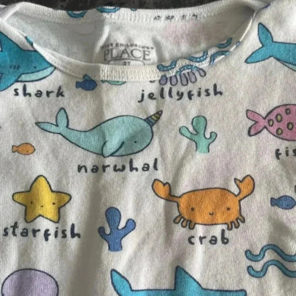 Children's Place Toddler Girls Sea Creature Snug Fit Cotton Pajamas, Size 2T